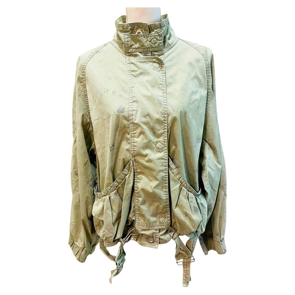 Free People Ripstop Parachute Bomber Jacket Small Green Marbled